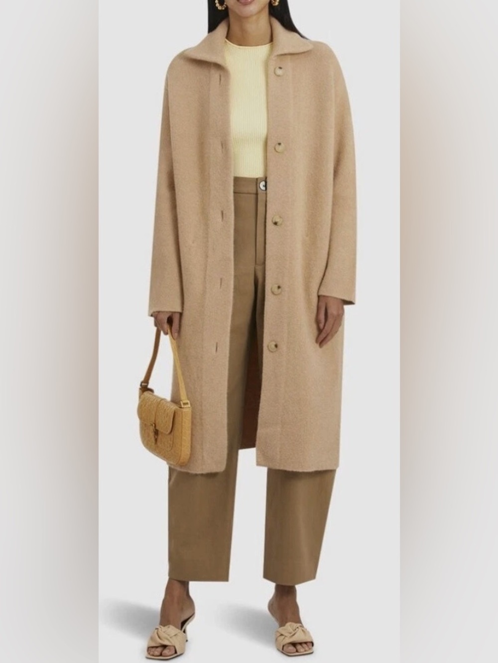 Vince Alpaca Wool Blend Collared Knit Coat in Light Brittle